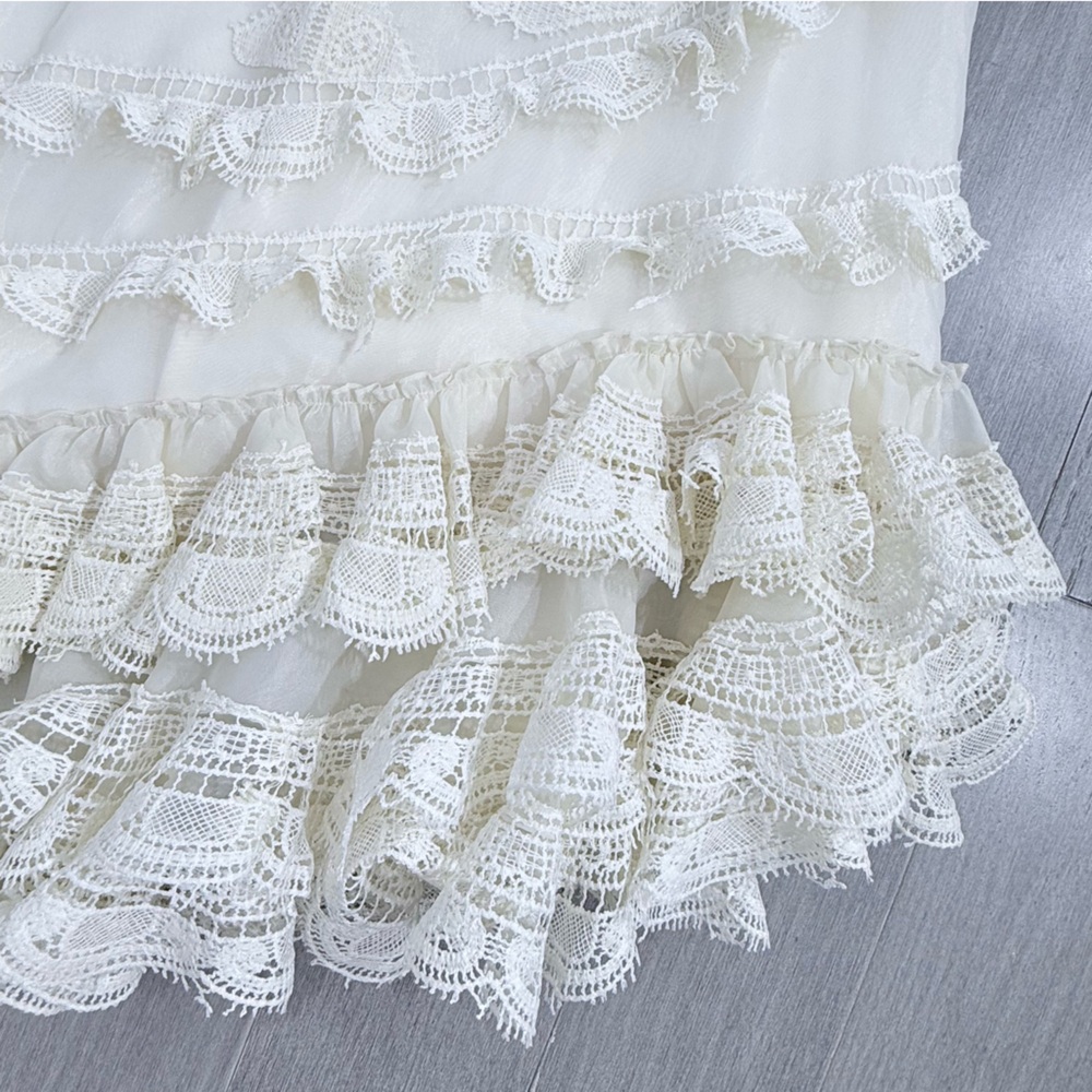 Geisha Designs Anthropology Square Neck Ruffled Asymmetrical Lace Dress S - Picture 8 of 16